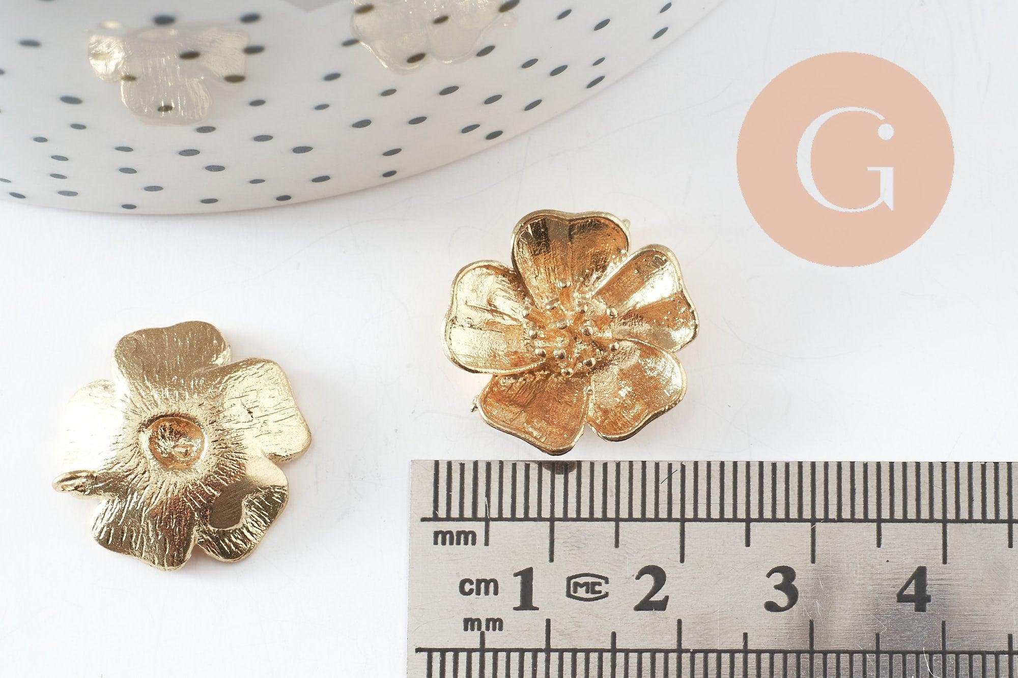 Pendentif fleur laiton brut 20mm, x2 (G4555)