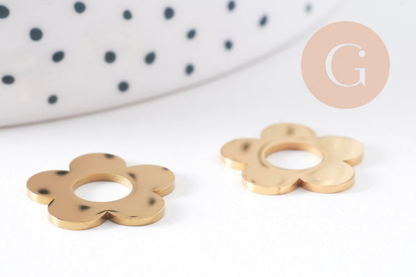 Pendentif fleur acier 304 inoxydable doré PVD percée 16mm, x1 (G10334)