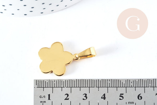 Pendentif fleur acier 304 inoxydable doré à graver 23mm, x1 (G8719)