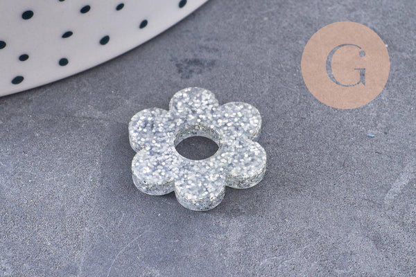 Pendentif fleur acrylique 20mm, x4 (G10271)
