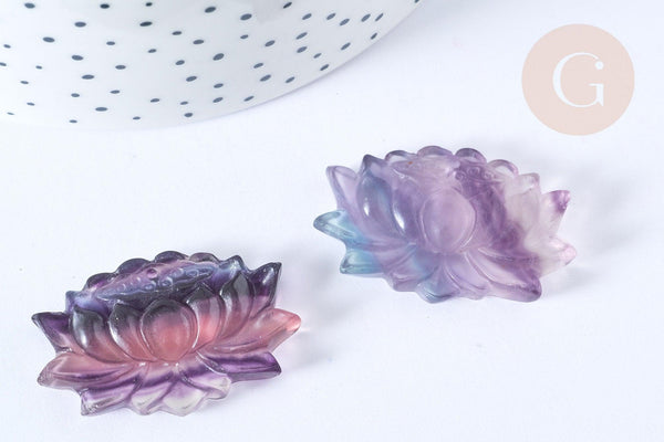Pendentif fleur de lotus pierre fluorite naturelle 23mm, x1 (G7665)