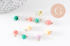 Pendentif fleur de rose résine multicolore support laiton doré 9x7mm, x10 (G4571)