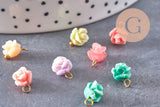 Pendentif fleur de rose résine multicolore support laiton doré 9x7mm, x10 (G4571)