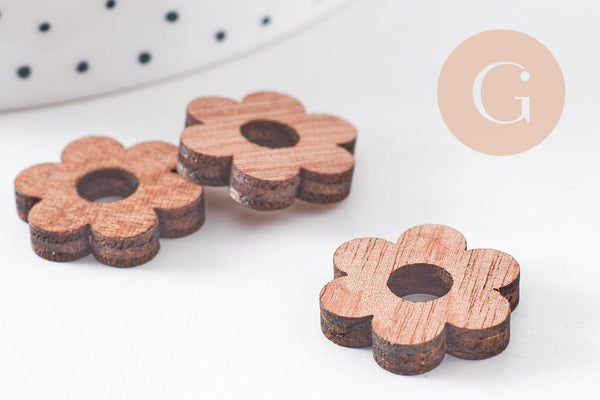 Pendentif fleur en bois brut contreplaqué 20mm, x6 (G10530)