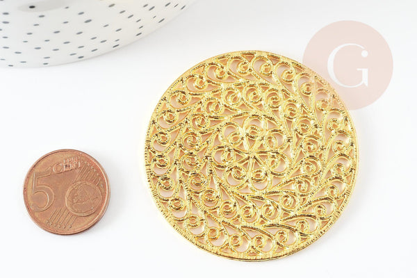 Pendentif fleur filigrane fleur zamac doré52.5mm, pendentif or dentelle x1 G4094