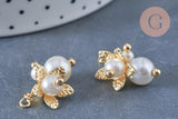 Pendentif fleur imitation perle blanc crème laiton doré 21mm,pendentif plastique,création bijoux plastique x1 G6963