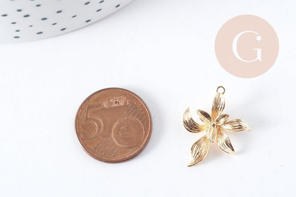 Pendentif fleur laiton doré 18K 19.5mm, fabrication de bijoux fantaisie x1 G8965