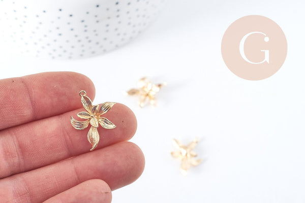 Pendentif fleur laiton doré 18K 19.5mm, fabrication de bijoux fantaisie x1 G8965