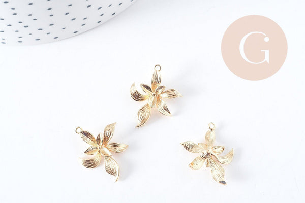 Pendentif fleur laiton doré 18K 19.5mm, fabrication de bijoux fantaisie x1 G8965