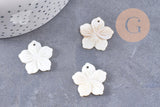 Pendentif fleur pensée nacre blanche naturelle 22.5mm, x2 (G10228)