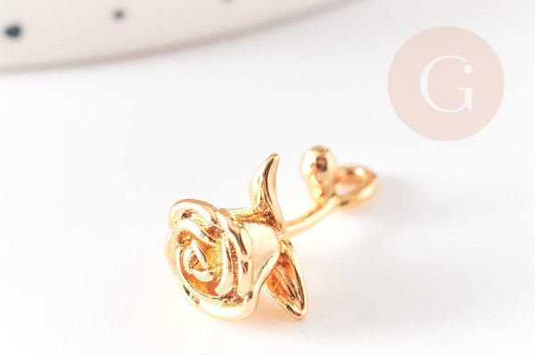 Pendentif fleur rose doré 18K, Pendentif bijou laiton,fleur laiton bijoux, x1,21mm, x1 G5307