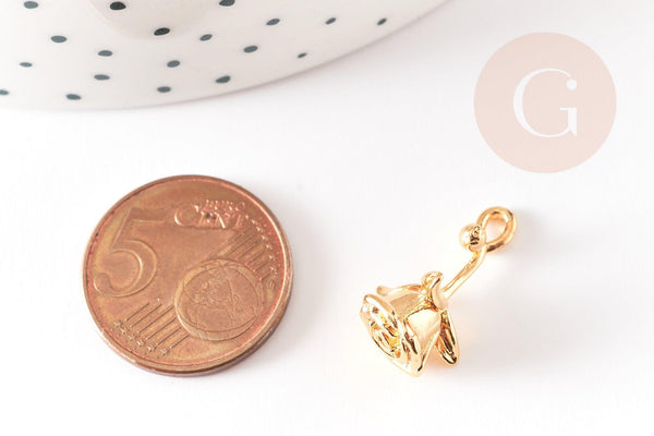 Pendentif fleur rose doré 18K, Pendentif bijou laiton,fleur laiton bijoux, x1,21mm, x1 G5307