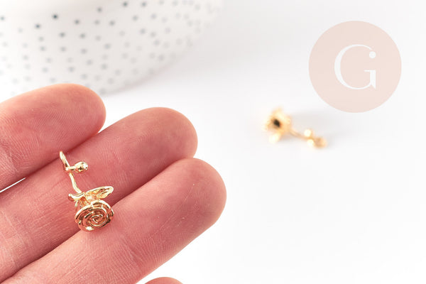 Pendentif fleur rose doré 18K, Pendentif bijou laiton,fleur laiton bijoux, x1,21mm, x1 G5307