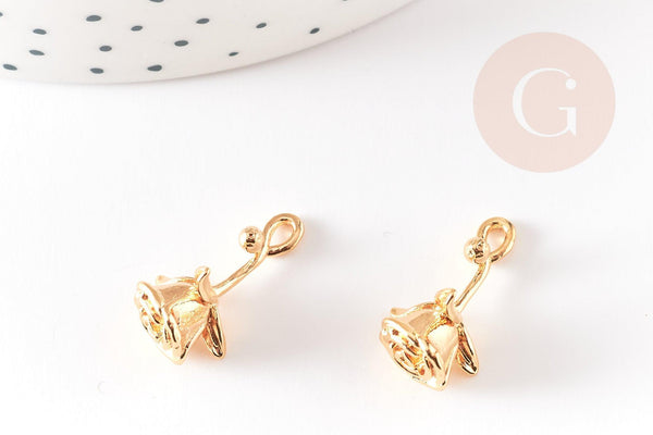 Pendentif fleur rose doré 18K, Pendentif bijou laiton,fleur laiton bijoux, x1,21mm, x1 G5307