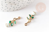 Pendentif fleur rose émail blanc, Pendentif zamac doré, bijou laiton,fleur création bijoux,pendentif zamac doré 28mm, x1 G3711