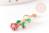Pendentif fleur rose émail rouge, Pendentif zamac doré, bijou laiton,fleur création bijoux,pendentif zamac doré,28mm, x1 G3712