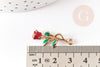 Pendentif fleur rose émail rouge, Pendentif zamac doré, bijou laiton,fleur création bijoux,pendentif zamac doré,28mm, x1 G3712