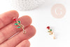 Pendentif fleur rose émail rouge, Pendentif zamac doré, bijou laiton,fleur création bijoux,pendentif zamac doré,28mm, x1 G3712