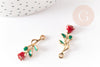 Pendentif fleur rose émail rouge, Pendentif zamac doré, bijou laiton,fleur création bijoux,pendentif zamac doré,28mm, x1 G3712