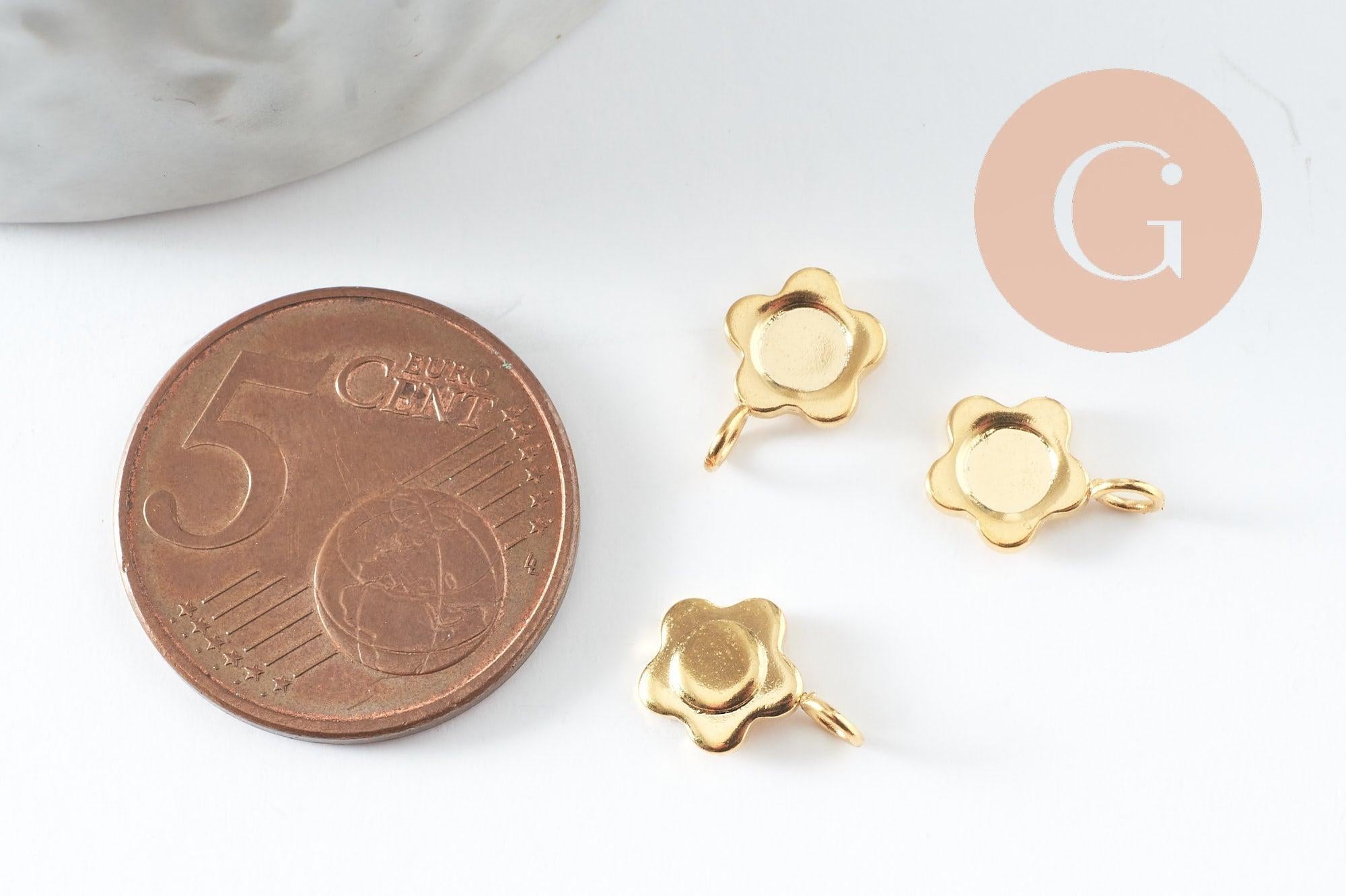 Pendentif fleur support pour cabochon rond 4mm acier 304 inoxydable doré IP, x2 (G10016)