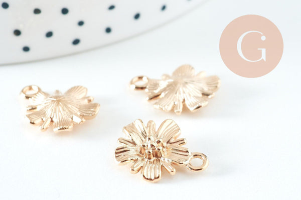 Pendentif fleur zamac doré 17mm, x10 (G10722)