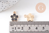 Pendentif fleur zamac doré émail noir 12mm, x5 (G6109)