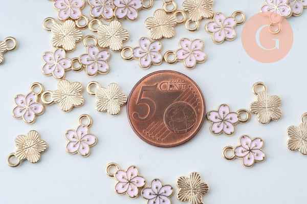 Pendentif fleur zamac doré émail rose 12mm, x5 (G6193)