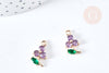 Pendentif fleur zircons violet laiton doré 17mm,pendentif fleurs création bijoux, x1 G8404