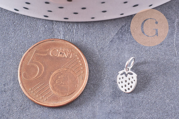 Pendentif fraise argent massif 925 8mm, x1 (G10702)