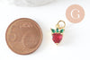Pendentif fraise doré 18K zircons,pendentif fruit création bijoux, pendentif doré, 13mm, x1 (G4275)