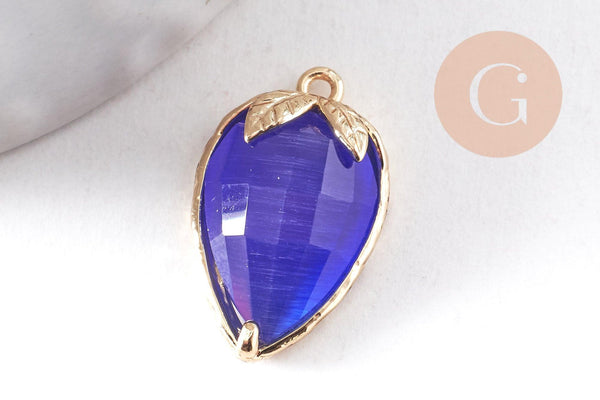 Pendentif fraise en pierre et zircon laiton doré 18mm, x1 (G10346)