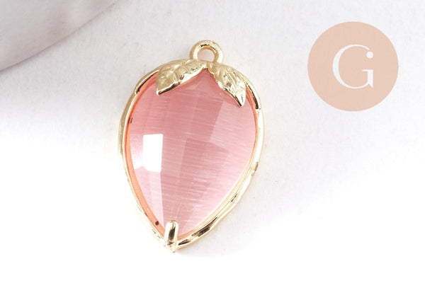 Pendentif fraise en pierre et zircon laiton doré 18mm, x1 (G10346)