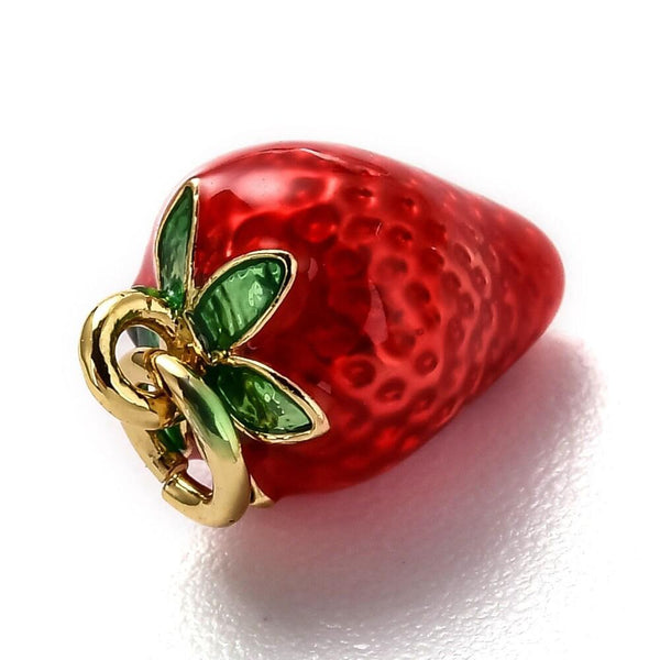 Pendentif fraise laiton doré 18K émail rouge 11.5mm, x1 (G5516)