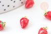 Pendentif fraise laiton doré 18K émail rouge 11.5mm, x1 (G5516)
