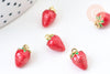 Pendentif fraise laiton doré 18K émail rouge 11.5mm, x1 (G5516)