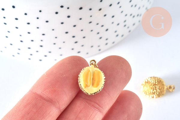 Pendentif fruit durian laiton doré 18K émail jaune 17mm,pendentif fruit , x1 G6823