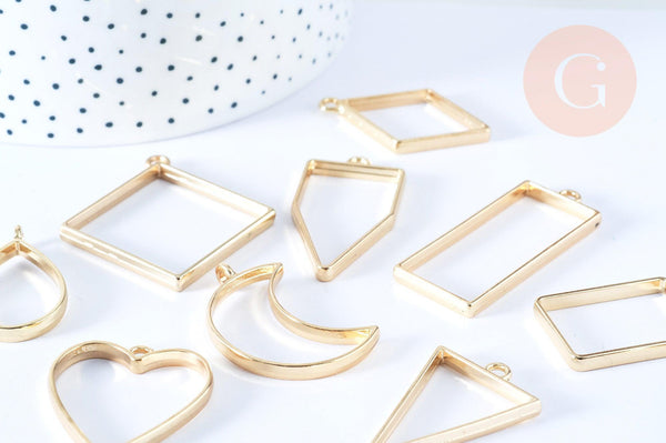 Pendentif géométrique support résine époxy zamac doré 33-49mm, x1 G7089