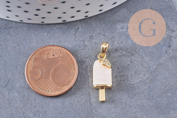 Pendentif glace zircon blanc laiton doré 18k 21mm, x1 (G10086)