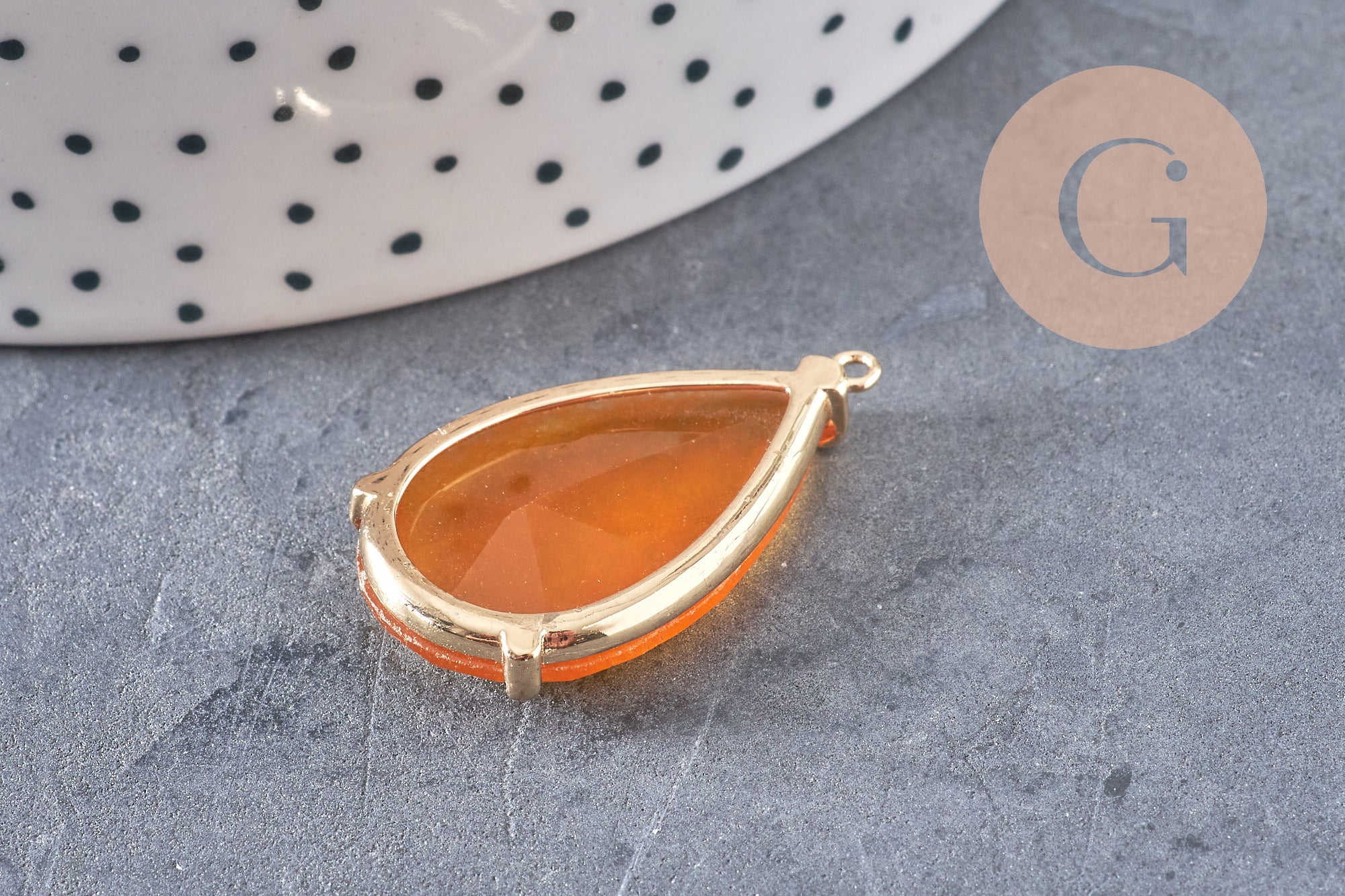 Pendentif goutte agate jaune support doré, pendentif pierre,agate naturelle,agate rouge,création bijoux, pierre naturelle, 32mm, x1 G3547