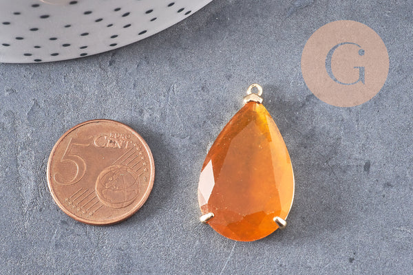 Pendentif goutte agate jaune support doré, pendentif pierre,agate naturelle,agate rouge,création bijoux, pierre naturelle, 32mm, x1 G3547