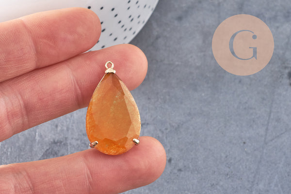 Pendentif goutte agate jaune support doré, pendentif pierre,agate naturelle,agate rouge,création bijoux, pierre naturelle, 32mm, x1 G3547