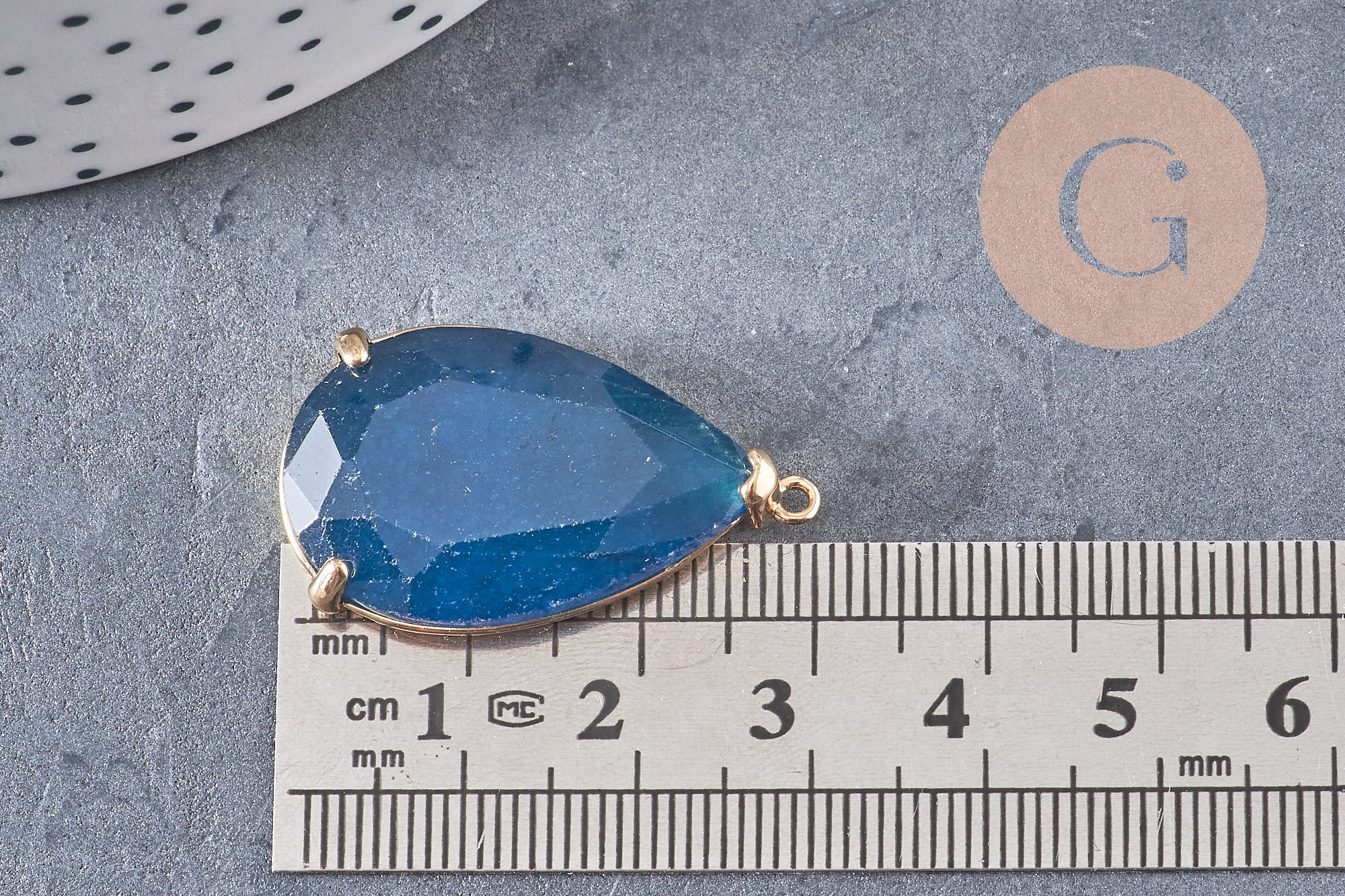 Pendentif goutte agate naturelle bleu laiton doré 32mm, x1 (G2040)