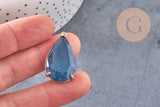 Pendentif goutte agate naturelle bleu laiton doré 32mm, x1 (G2040)