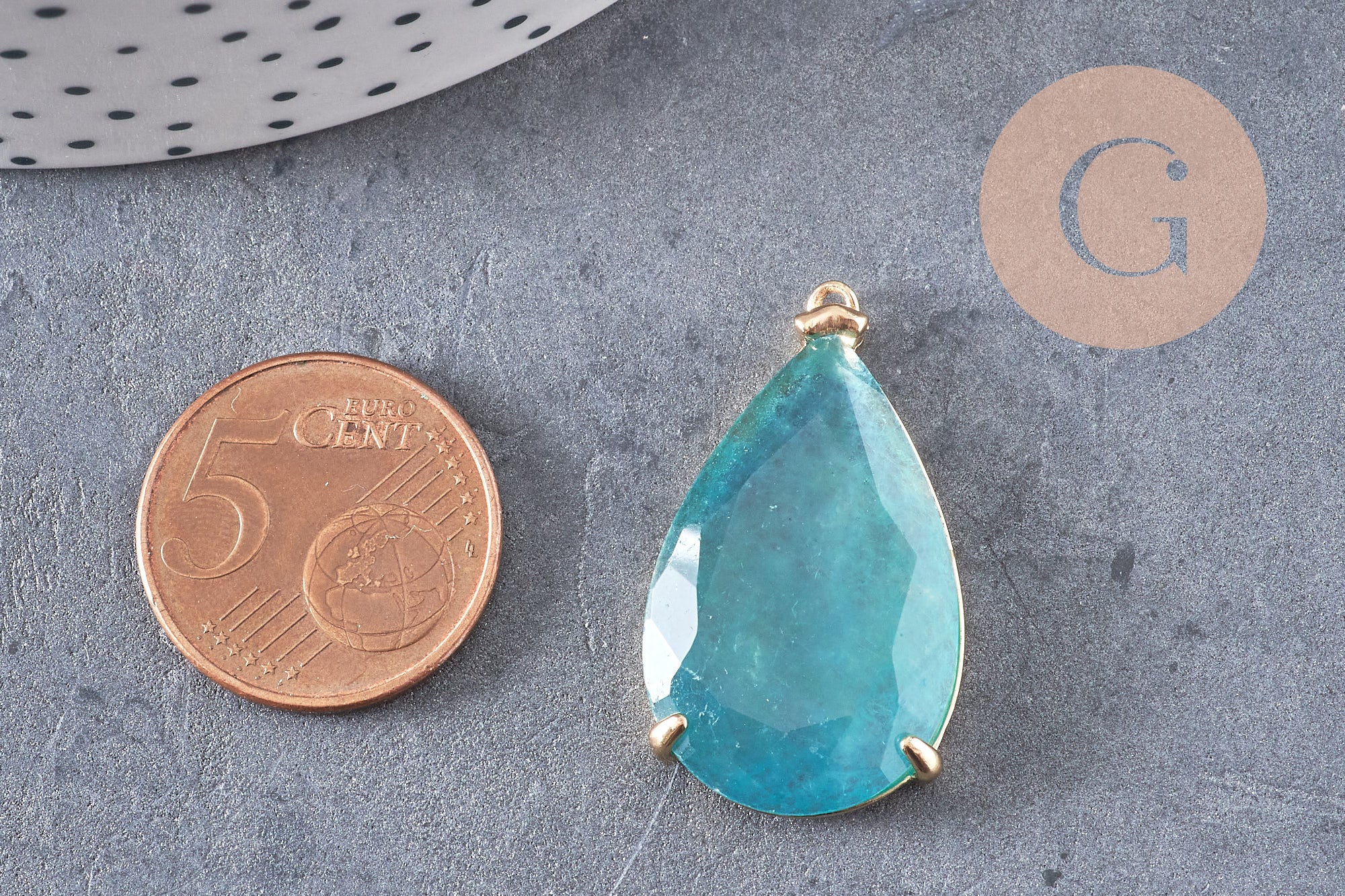 Pendentif goutte agate naturelle bleue support doré 32mm, x1 (G2435)