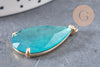 Pendentif goutte agate naturelle bleue support doré 32mm, x1 (G2435)