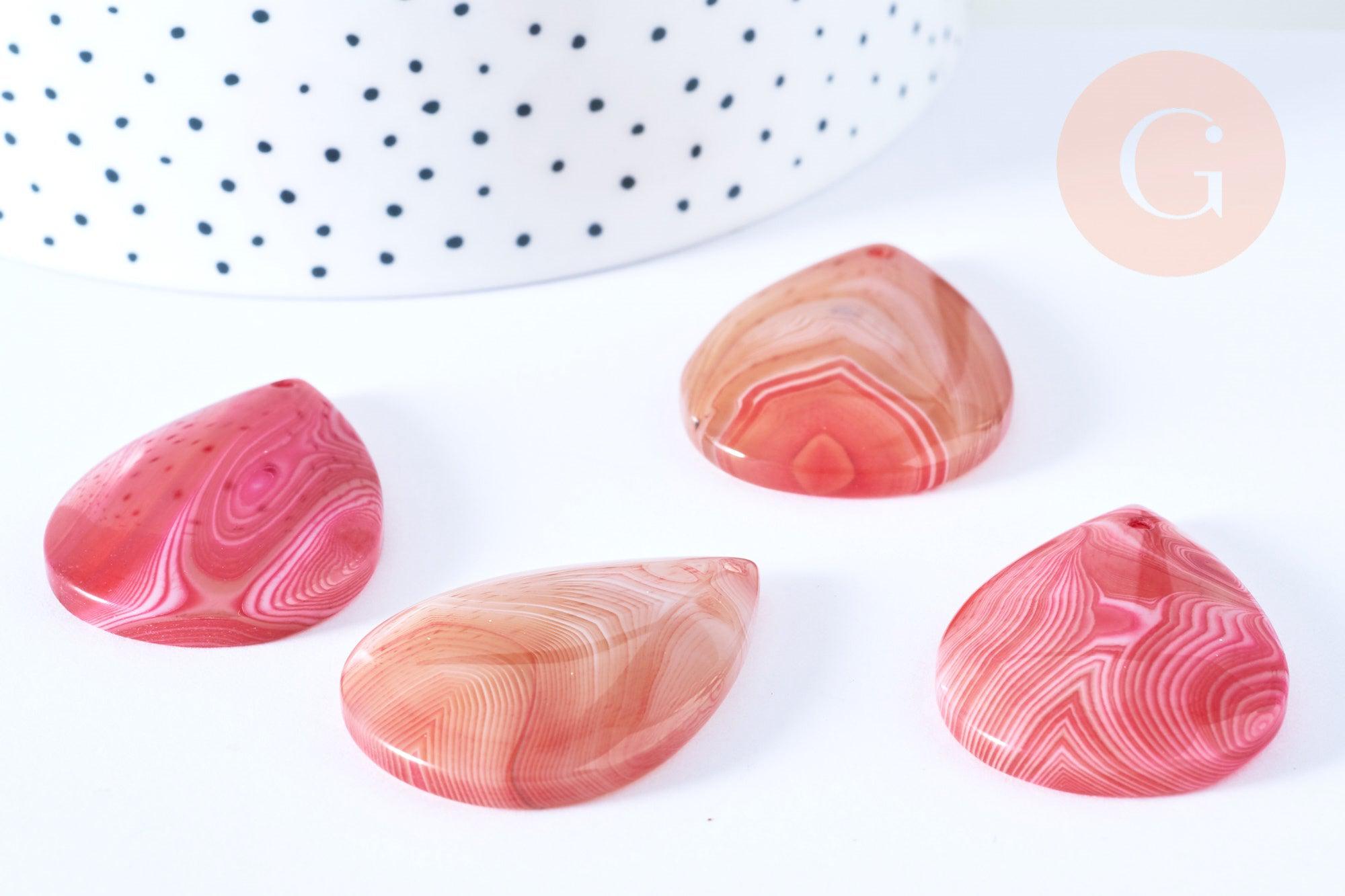 Pendentif goutte agate naturelle rose 40-44mm pendentif pierre agate naturelle ,bijoux en pierre naturelle, x1 (G8384)