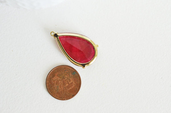 Pendentif goutte agate naturelle rouge laiton doré 32mm, x1 (G3057)