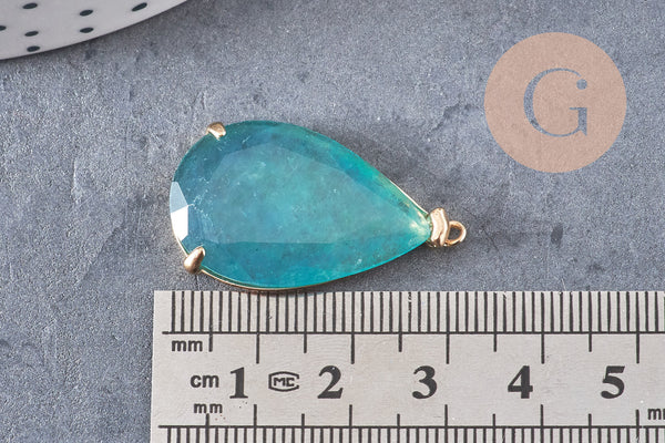Pendentif goutte agate vert support doré, pendentif pierre,agate naturelle,agate verte,création bijoux, pierre naturelle, 32mm, x1 G2435