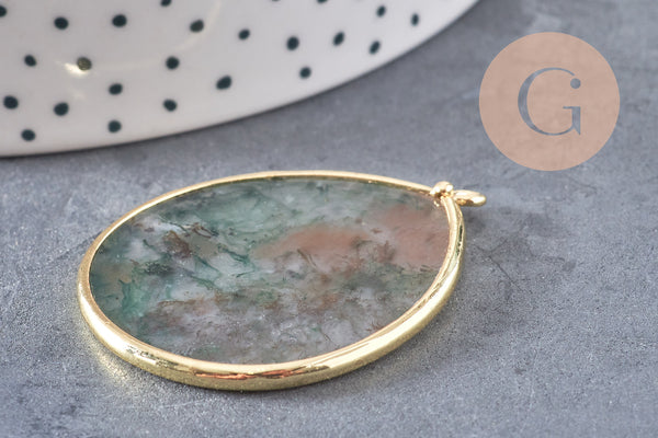 Pendentif goutte agate verte mousse,pendentif bijoux, pendentif agate,pendentif pierre, agate naturelle,agate mousse,41mm, x1 G3291