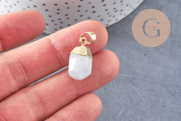 Pendentif goutte aigue-marine facetté laiton doré 19-21mm, bijou pierre, x1 (G5036)